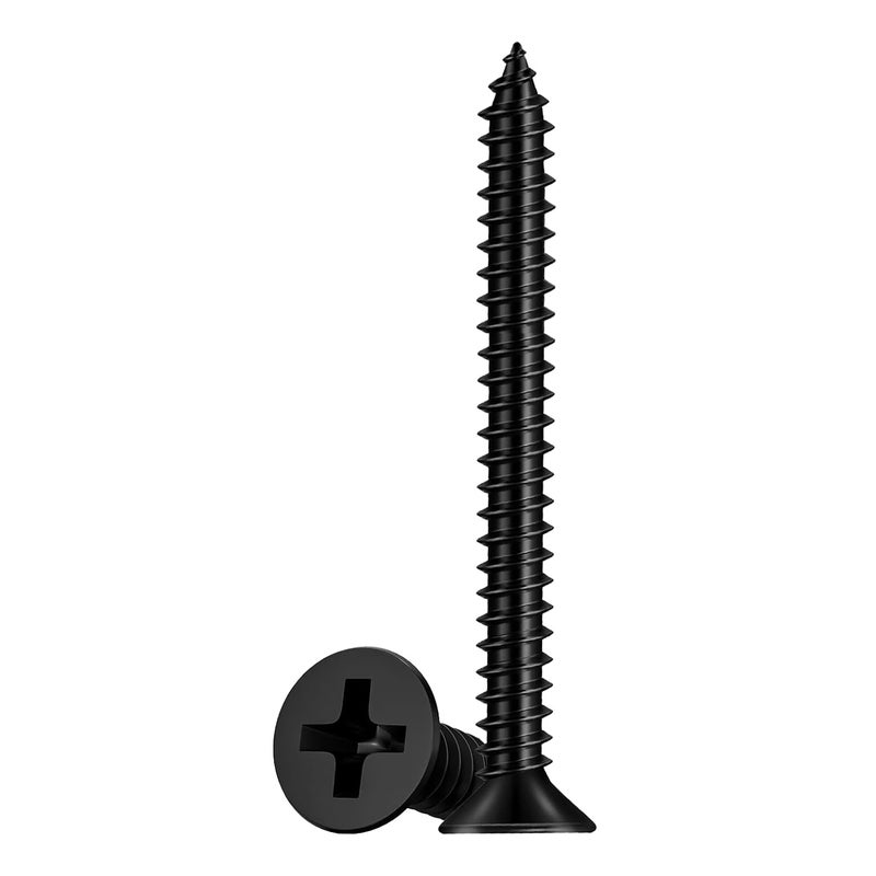 LERNOU 100 Pcs #7 X 2-3/8'' Black Wood Screws,Drywall Screws, Phillips Flat Head Concrete Screws, Long Screw for Wood,Used in Furniture,Woodworking Repairs and DIY Projects（M4 X 60mm - Image 1
